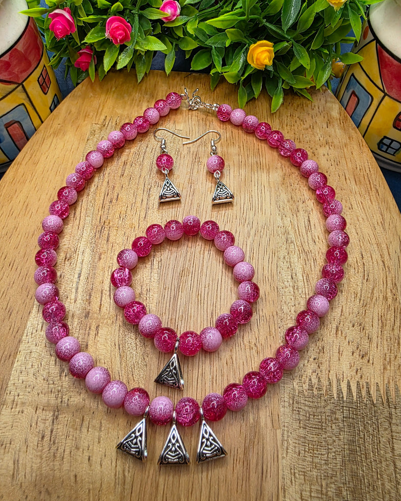 Handcrafted Pink Beaded kids necklace set