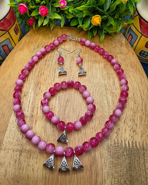 Handcrafted Pink Beaded kids necklace set