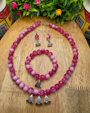 Handcrafted Pink Beaded kids necklace set