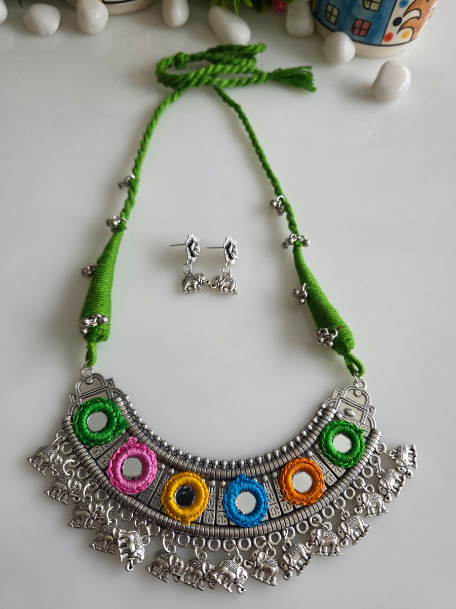 Silver hasli with elephant charms