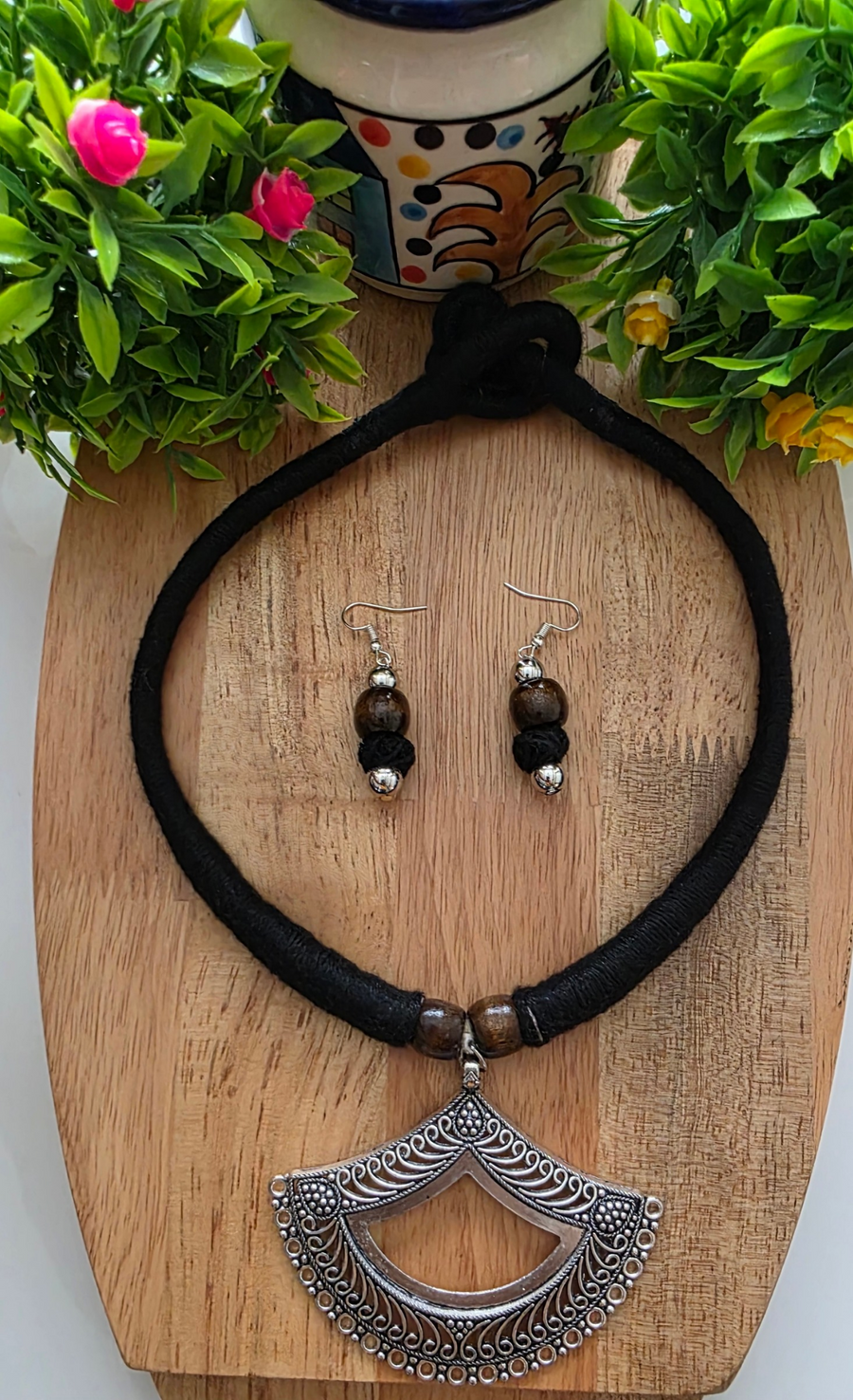 Black thread hasli with Jerman Silver pendant necklace