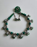 Green and silver jumki cotton balls necklace
