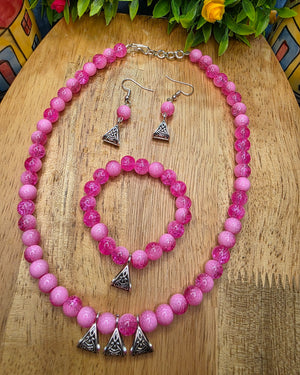 Pink Kids necklace with bracelet set