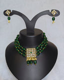 Green beads square kundan necklace