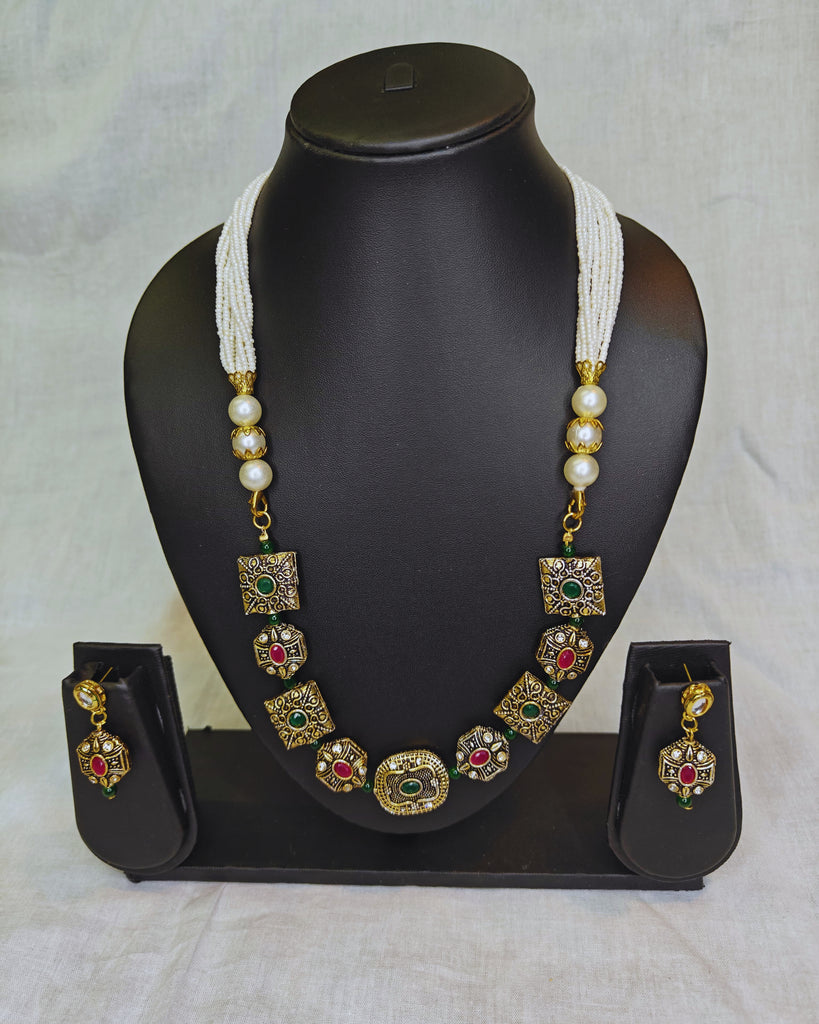 Green jadau onyx beads mala set