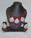 Red and black thread with oxidised pendant necklace