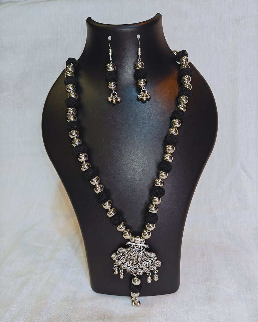 Black thread oxidised necklace