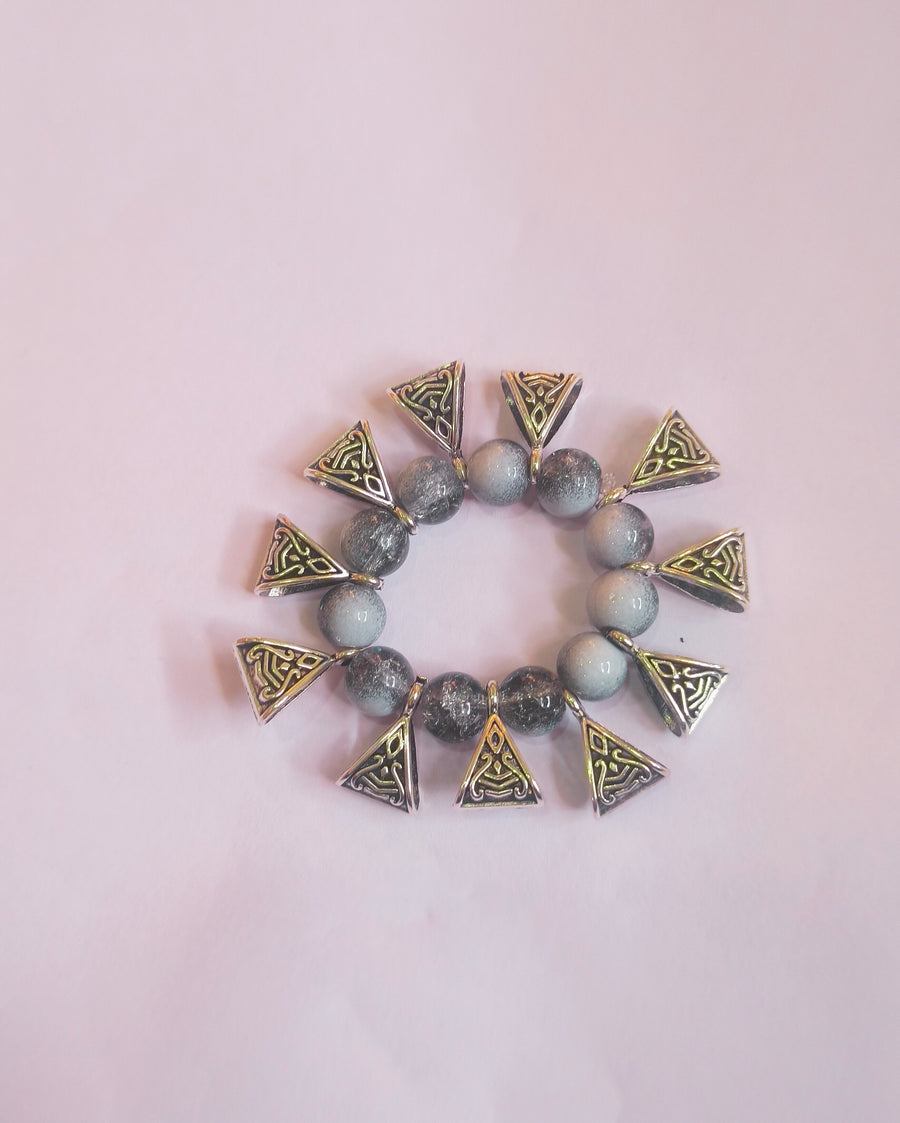 Crackle beads with oxidised charms