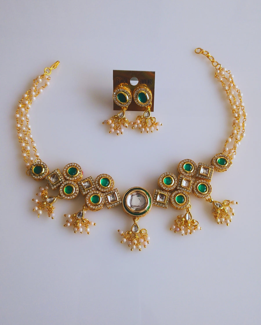 Green polki kundan choker
