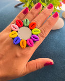 Multi cowrie shells & mirror finger ring