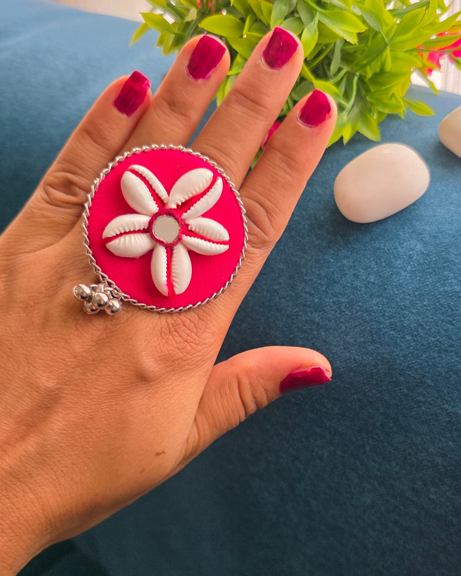 Pink Fabric with cowrie shells finger ring