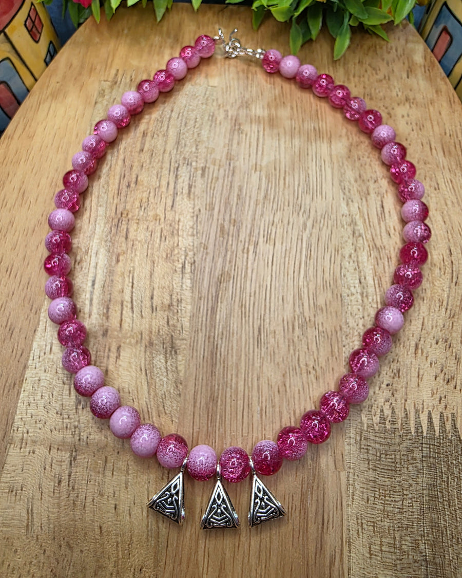 Handcrafted Pink Beaded kids necklace set