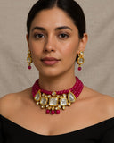 Pink beads kundan choker